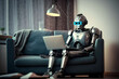 © jambulart - The robot works with a laptop, generattive ai