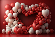 Valentine's Day Background With Red And White Balloons In The Shape Of Heart. Generative AI