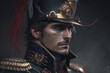 closeup of french 18th century soldier in uniform, generative ai
