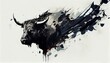 a painting drawing of aggressive buffalo bull by watercolor dark style, Generative AI, illustration