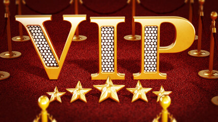 Wall Mural - VIP room text and five stars on red carpet. 3D illustration