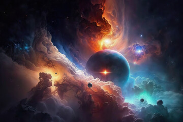 Wall Mural - nebula gas cloud in deep outer space. futuristic cosmos design. generative ai