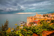 Genoa Boccadasse Italy, beautiful view with sea and horizon line.
