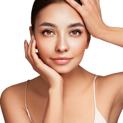 portrait beautiful young woman with clean fresh skin. model with healthy skin, close up portrait. co