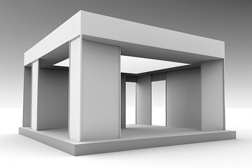 Poster - Empty model of a trade exhibition booth. Perspective looking forward. Contrasted against a blank white background, this stands out. Generative AI