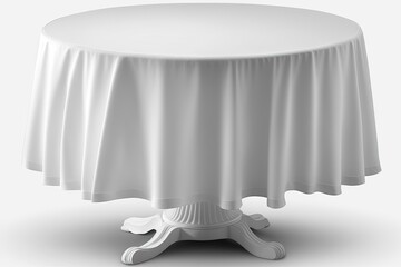Wall Mural - a round table with a white tablecloth and a white background. generative ai