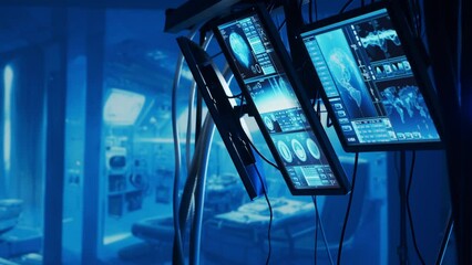 Wall Mural - futuristic spaceship control panel interface. spacecraft digital dashboard background with indicator