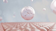 3D model rendering atom molecule in the bubble floating above skin pink ball.Beauty cosmetic and science laboratory conceptual.