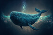 whale is floating in space among the stars. concept of a fantastic dream in sleep. Generative AI
