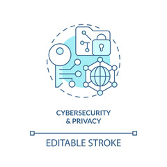 Poster - Cybersecurity and privacy turquoise concept icon. Governmental IT funding abstract idea thin line illustration. Isolated outline drawing. Editable stroke. Arial, Myriad Pro-Bold fonts used