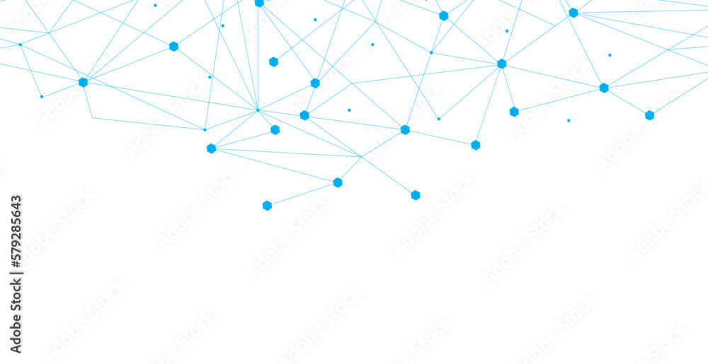 Blue network. Abstract connection on white background. Network technology background with dots and lines for desktop. Ai system background. Abstract data concept. Line background, network technology