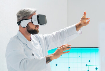 Wall Mural - genetic engineers are using virtual reality technology. professional team of scientists is working o