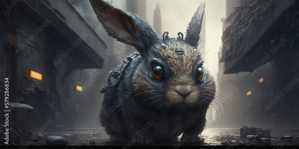 Cyberpunk rabbit with futuristic and dystopian cyberpunk elements. The ...