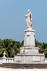 Sticker - The statue of Jesus Christ at the ancient UNESCO heritage site of the Portuguese era church of Se Cathedral in Old Goa.