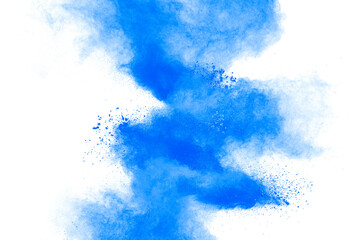 Wall Mural - splash of blue colored pigment powder. blue powder particle splattered on white blackground.
