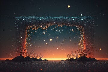 Wall Mural - Abstract digital landscape with particles of dots and stars on the horizon.Generative AI