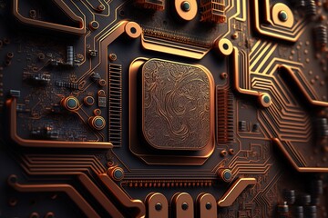 Poster - Abstract technology printed circuit board.Generative AI