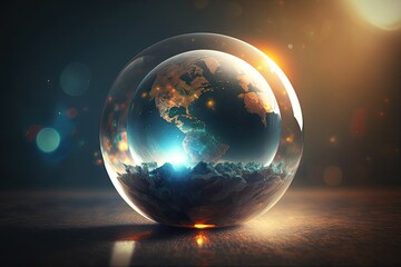 Poster - Earth Globe with Lens Flare Illustration. Generative AI