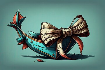 Poster - bow drawn in cartoon style, colored. Generative AI