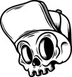 Illustration of the skull in baseball cap. Design element for logo, label, sign, emblem. Vector illustration
