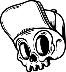 Sticker - Illustration of the skull in baseball cap. Design element for logo, label, sign, emblem. Vector illustration