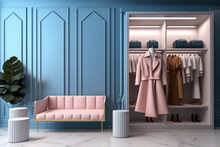 Modern Interior Design Of Female Clothing Store. Super Photo Realistic Background. Generative Ai Illustration