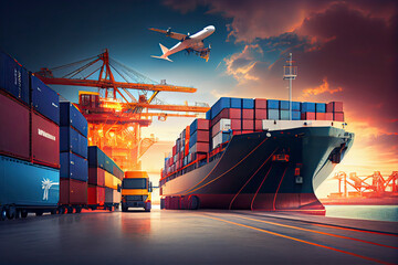 Global business logistics import export background and container cargo freight ship transport concept