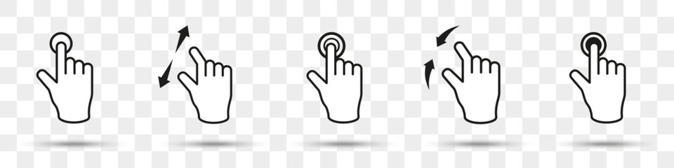 Fototapete - Set of hands touch gesture icons with shadow