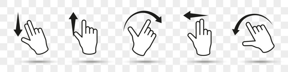 Fototapete - Set of hands touch gesture icons with shadow
