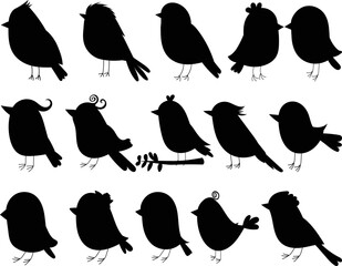 Wall Mural - set of cartoon birds silhouette isolated vector