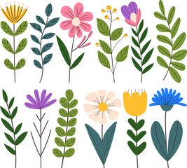 Wall Mural - set of flowers in flat style isolated, vector