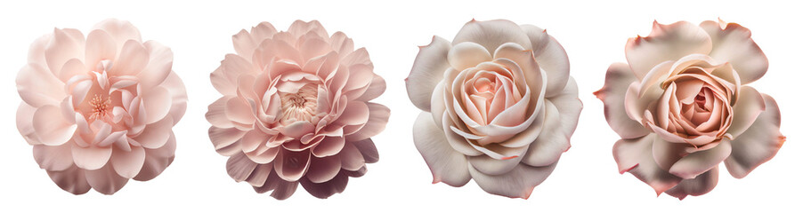 assorted light powder pink roses on transparent png background. created with generative ai.