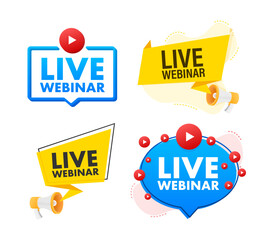 Wall Mural - live webinar button, icon, stamp, logo. label isolated on white background