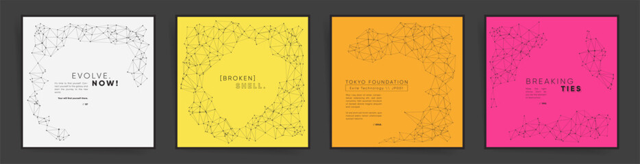 Wall Mural - square card templates set with abstract geometric background with triangle shape pattern. modern tec
