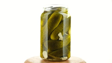 Sticker - Pickled cucumbers in glass jar, rotation. Condiment on a hamburger or other sandwich
