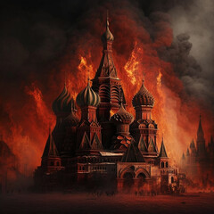 moscow city in fire, concept art, generative ai
