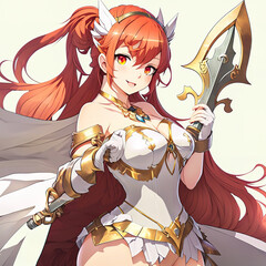 Japanese magic warrior girl wearing a white and golden armors in anime style 