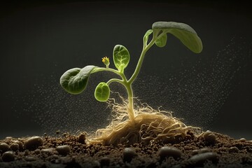 Poster - A soy seedling is a newly germinated plant. Farming of soy. Generative AI