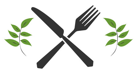 Wall Mural - fork and knife. Cutlery fork spoon and plate with plants. vector sketch. hand drawing isolated	
