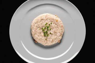 Canvas Print - In its uncooked state. Isolated Plate with Freshly Minced Chicken. Generative AI