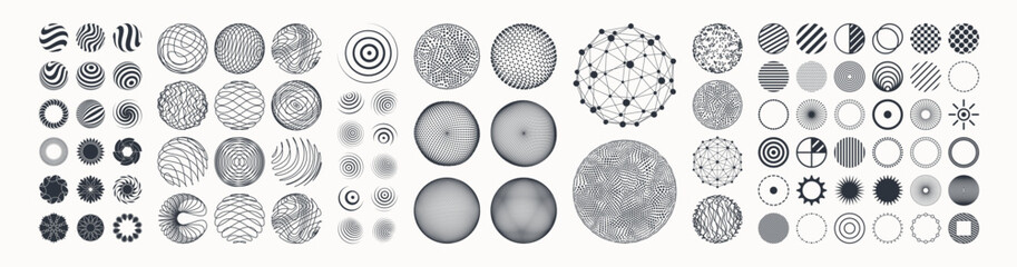 collection of different graphic elements for design. icon set. spheres with lines and dots. wifi sou