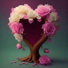 Wall Mural - Generative AI: fantasy roses tree