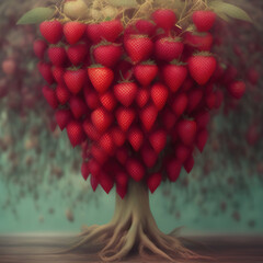 Wall Mural - Generative AI: fantasy strawberry tree