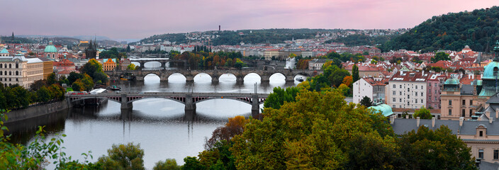 Wall Mural - Panoramic view on Vltava river and the bridges, Prague