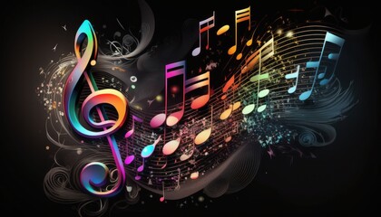 Musical Symphony: A vibrant and colorful abstract design featuring musical notes and a treble clef, symbolizing the power and beauty of music. The image evokes feelings of joy, creativity, and passion