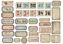 Set Of Vintage Grungy Paper Labels With Numbers And Stamps For Scrapbooking And Junk Journals