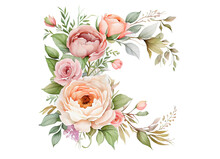 Watercolor Abstract Corner Spring Floral Peonies With Pastel Color For Greeting Wedding Card Logo Pattern Textile Isolated On White Background, Clipping Path. Transparent Png. Generative Ai