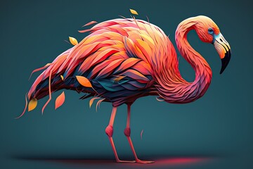 Poster - one colorful cartoonish flamingo illustration. Generative AI