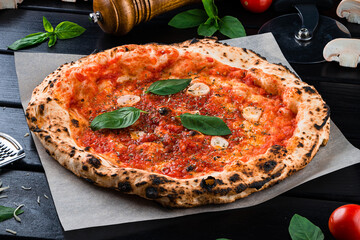 Sticker - Italian pizza with tomato sauce, garlic, spinach on thick dough.