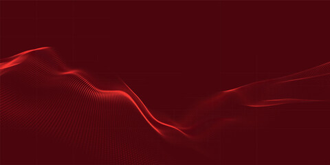 Wave of particles. Futuristic dots pattern on dark background. Big data digital code. Technology or Science Banner. 3D rendering. Vector illustration.